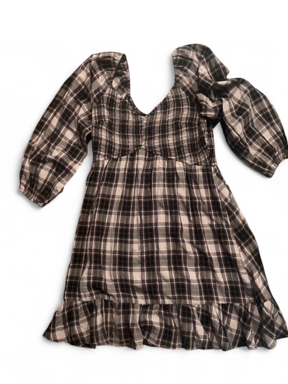 Hollister Plaid Smocked Midi Dress - Brown & Cream #granolagirl